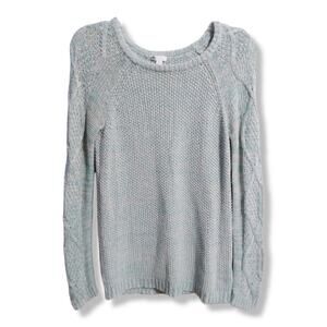 Nordstrom BP. Marled Green Pullover Sweater with Cable Knit Sleeves Size S